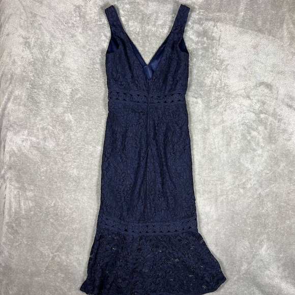Bardot Dress Womens 4/XS Navy Fiona Face Trumpet Feminine Party Event Midi - Picture 3 of 12